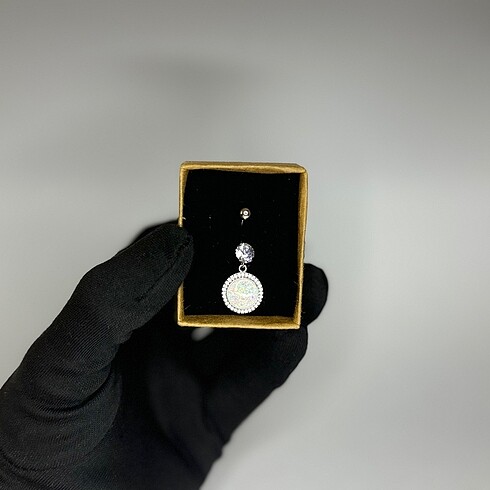 Beden beyaz Renk Opal Taşlı Göbek Piercing 316L Cerrahi Çelik