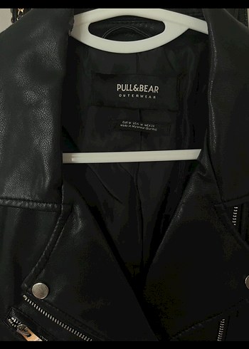Pull and Bear Kadın Siyah Deri Biker Ceket