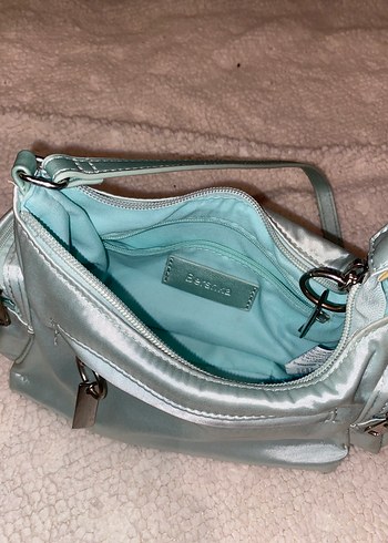 Bershka Turkuaz saten  Fermuarlı Çanta - Görsel 3