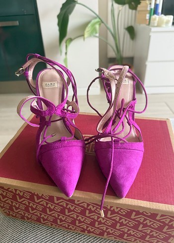 Zara Fuşya Süet Stiletto Bağcıklı