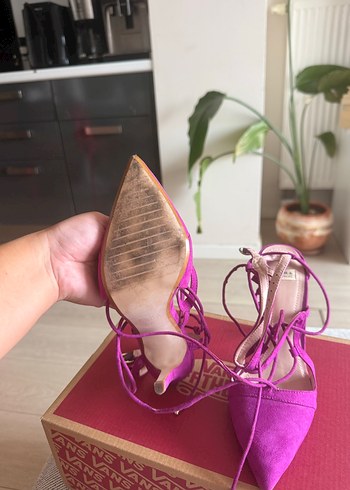 36 Beden Zara Fuşya Süet Stiletto Bağcıklı