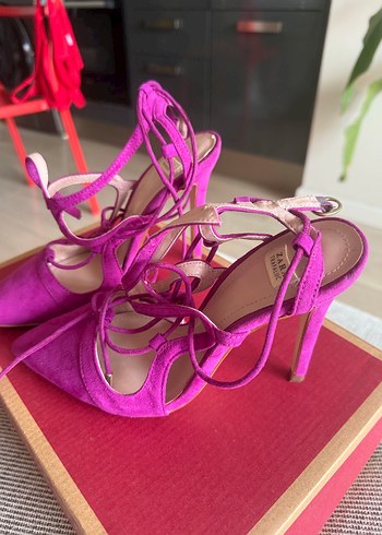 Zara Zara Fuşya Süet Stiletto Bağcıklı