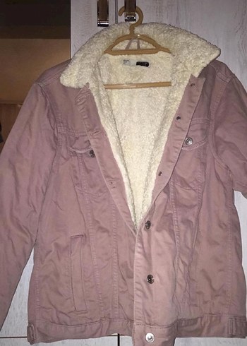 Pembe Midi Kadın Ceket Kürklü Yaka