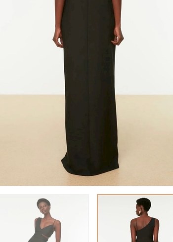 Siyah V Yakalı Uzun Drapeli Kadın Elbise - Görsel 2