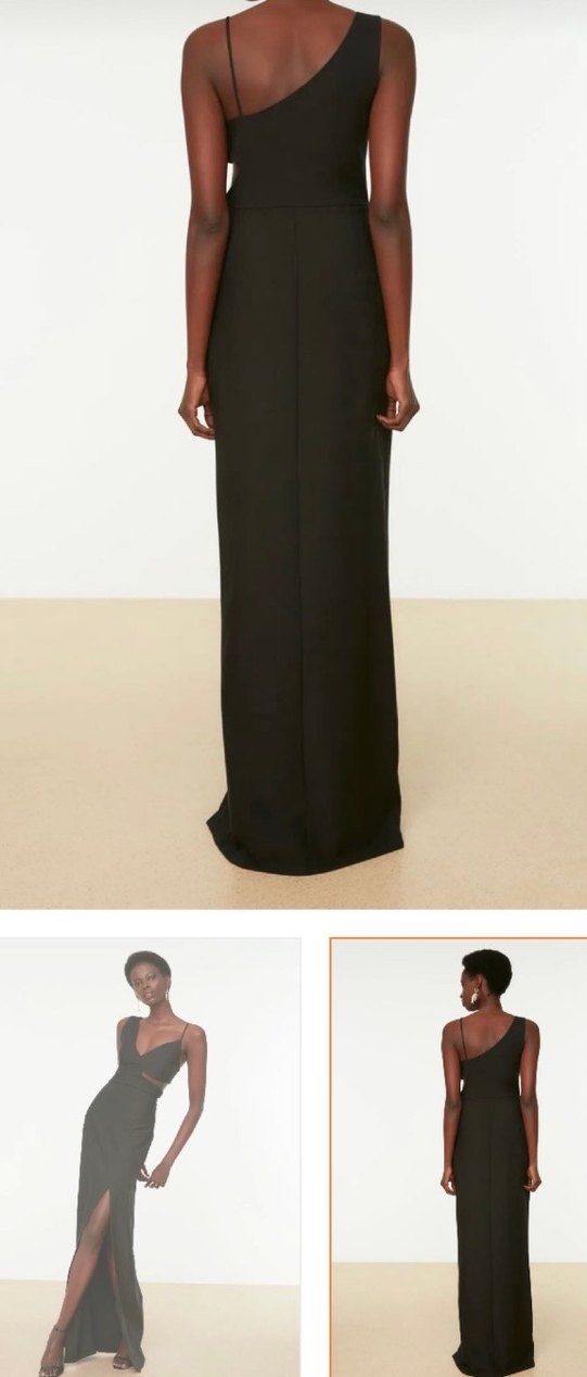 Siyah V Yakalı Uzun Drapeli Kadın Elbise - Görsel 2