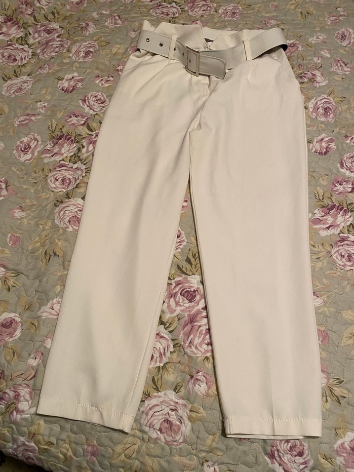 Beyaz Kumaş Kadın Pantolon - Görsel 2