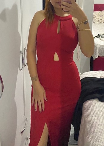 Kırmızı Uzun Abiye Elbise - Görsel 2