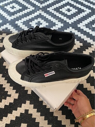superga siyah deri sneakers