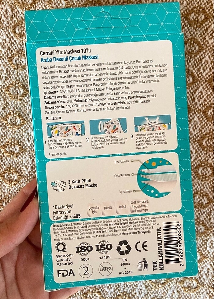 Medikal çocuk maskesi 10 adet paketli - Görsel 2