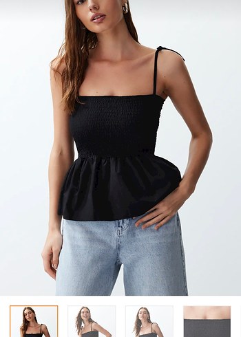 Siyah Denim İnce Askılı Bluz