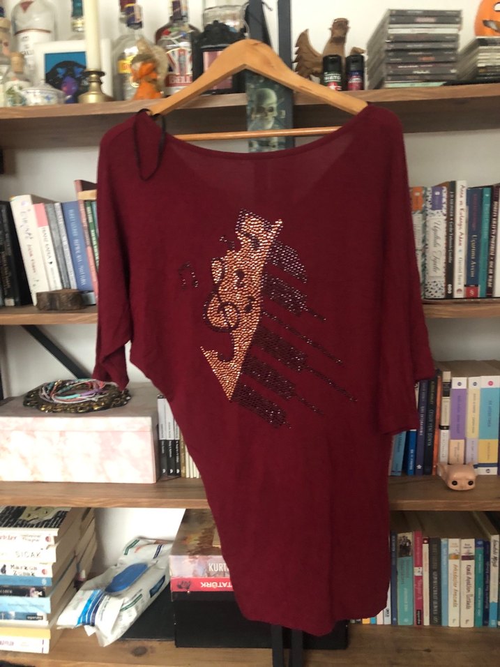 Bordo V Yaka Dökümlü bluz - Görsel 3