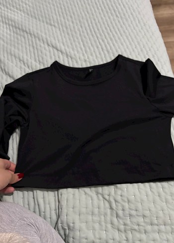 Kadın Siyah Uzun Kollu Crop Top