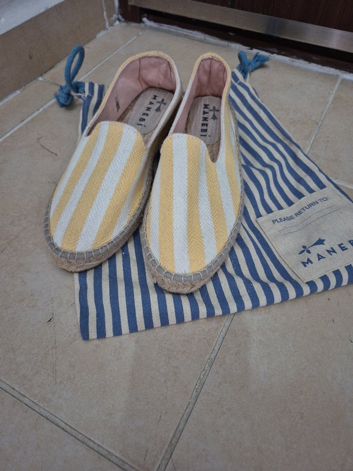 Sarı Çizgili Kadın Dolgu Topuk Espadril - Görsel 2