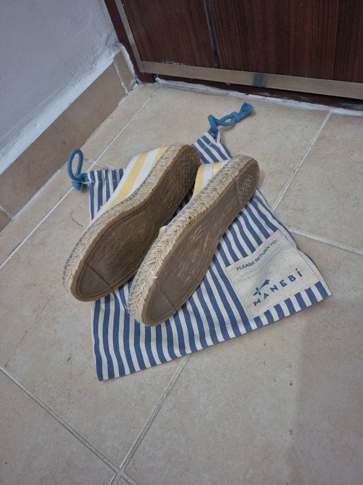 Sarı Çizgili Kadın Dolgu Topuk Espadril - Görsel 5