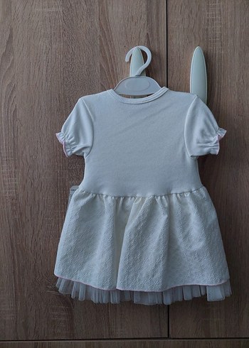 HelloBaby Kız Çocuk Beyaz Dantel Detaylı Kısa Kollu Elbise