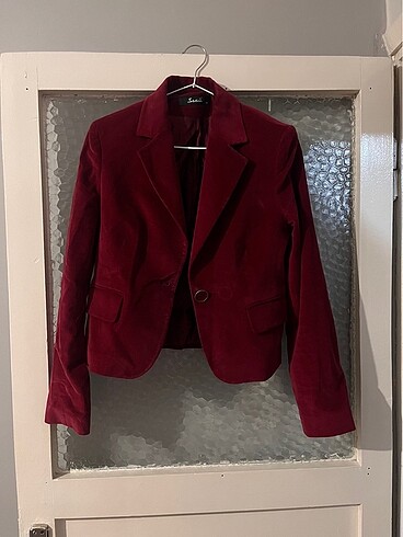 Vintage kırmızı kadife blazer ceket