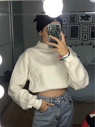 İci polarli crop lastikli sweatshirt