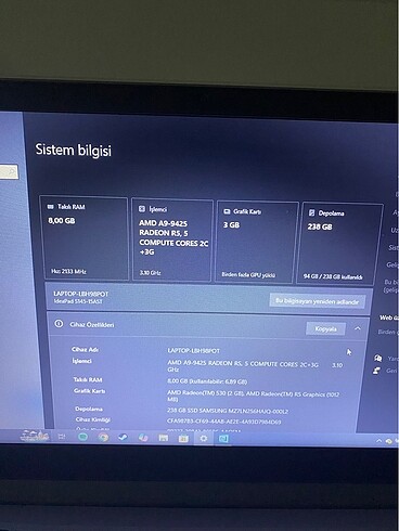  Beden Lenova İdeapad s145 AmdA9 8gb ram
