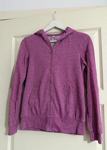 Mor Fermuarlı Kapüşonlu Sweatshirt