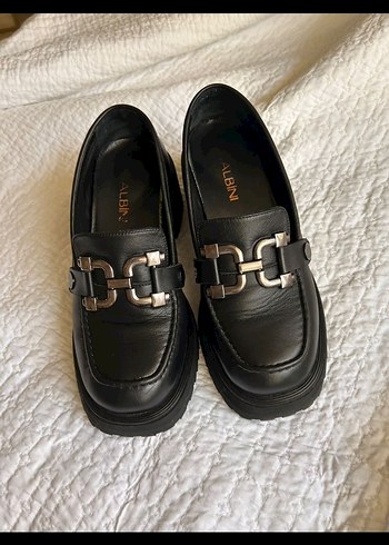Siyah Deri Tokalı Platform Topuklu Kadın Loafer