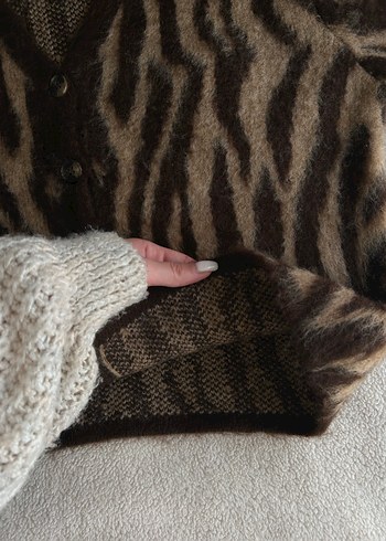 universal Beden kahverengi Renk Kahverengi Zebra Desenli Kadın Hırka