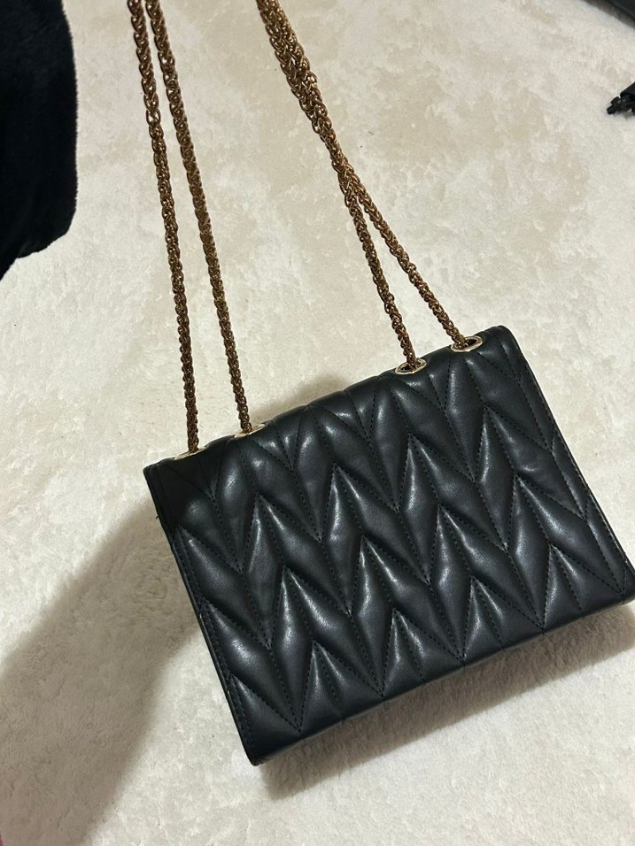 Zincir Detaylı Siyah Deri Kadın Çanta - Görsel 2