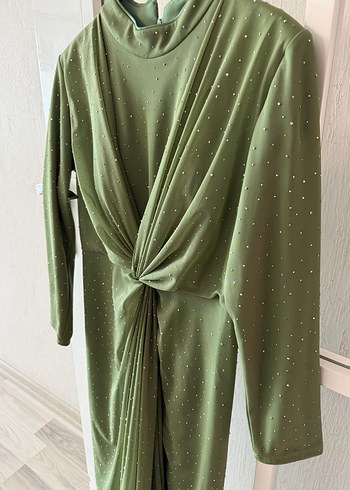 Kadın Haki Uzun Abiye Elbise - Görsel 3