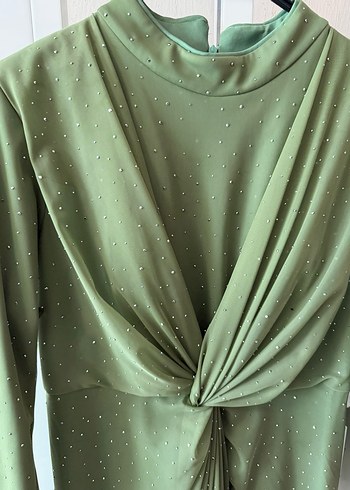 Kadın Haki Uzun Abiye Elbise - Görsel 4