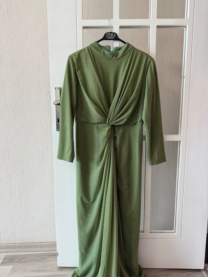 Kadın Haki Uzun Abiye Elbise - Görsel 2