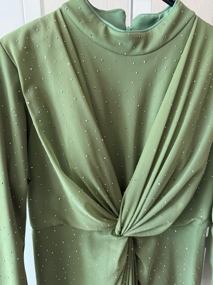 Kadın Haki Uzun Abiye Elbise - Görsel 4