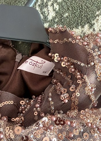 Uzun Kollu Kahverengi taşlı Kadın tesettür Abiye Elbise - Görsel 5