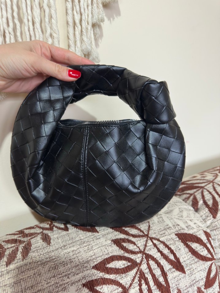 Siyah Yılan Derisi Desenli Deri Kadın Çanta - Görsel 2