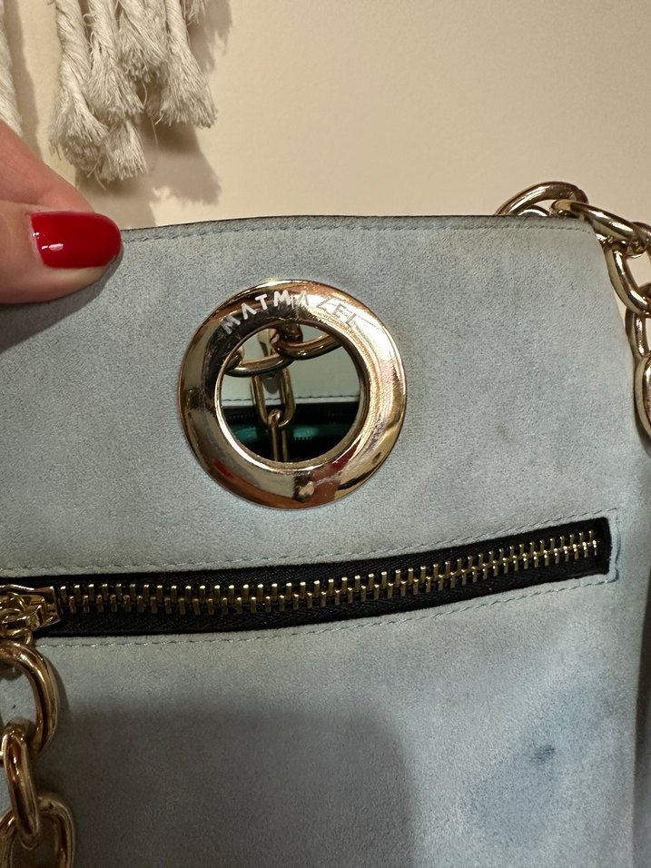 Matmazel Zincir Detaylı Mavi Süet Kadın Çanta - Görsel 2