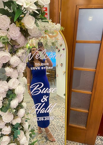 Diğer İnci Detaylı Midi Bebe Mavi Abiye