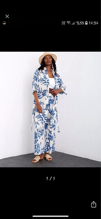 Keten kimono pantolon takım