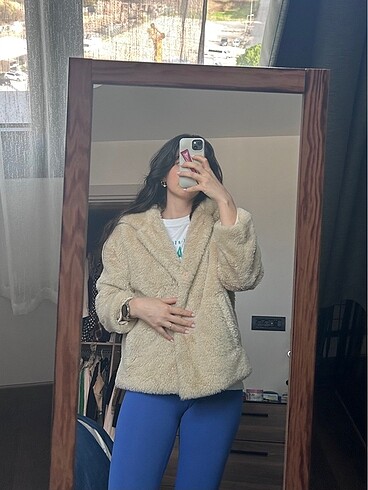 Zara Zara Kapüşonlu Peluş/Kürk Mont/Ceket