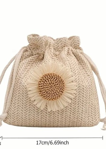 Nakışlı hasır papatya desenli beyaz çanta - Görsel 4