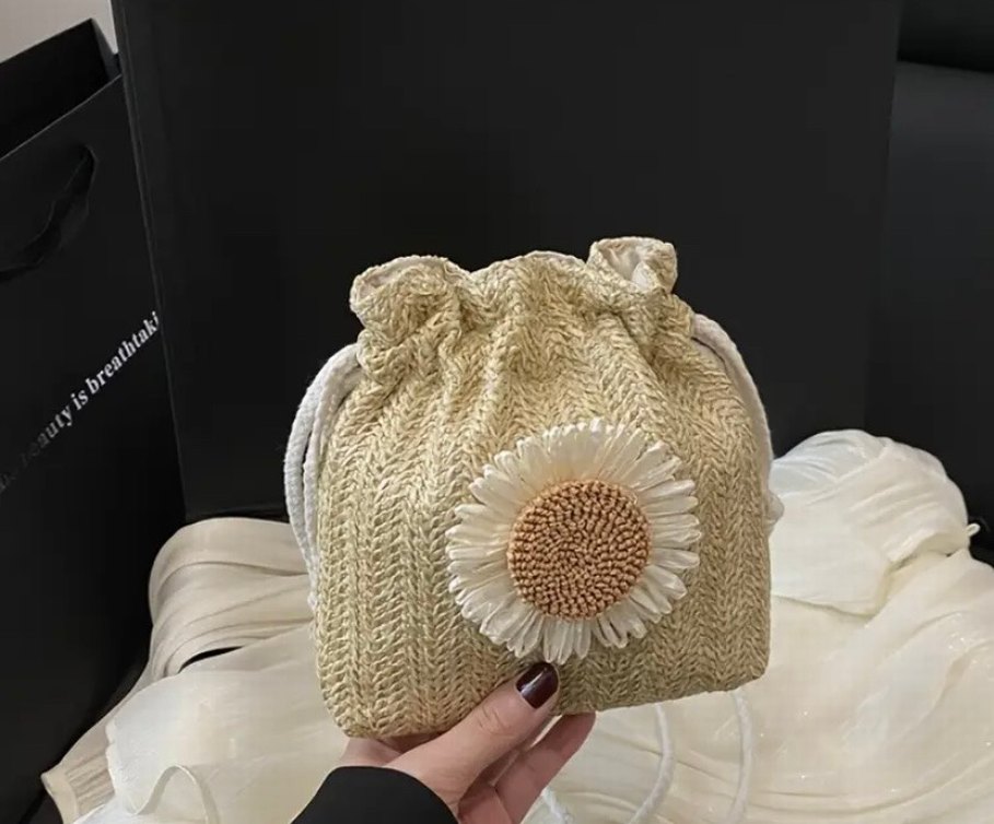 Nakışlı hasır papatya desenli Bohem Kadın Çanta (haki) - Görsel 2