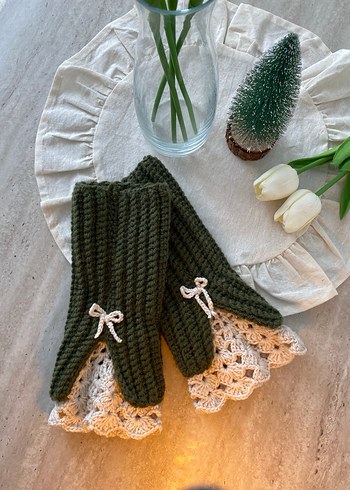 Kahverengi Bohem Örgü Kadın Eldivenleri - Görsel 2