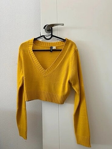 H&M sarı hardal rengi crop kazak
