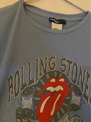 l Beden mavi Renk Rolling Stones Uzun Kollu Mavi Bluz