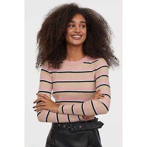 H&M pembeli çizgili bluz