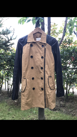 m Beden Kolları deri trench coat