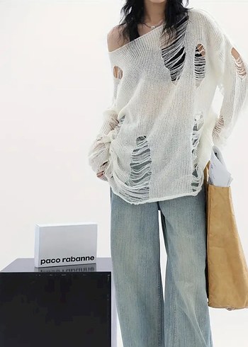 Siyah Örgü Kadın Goth Kazak - Görsel 7