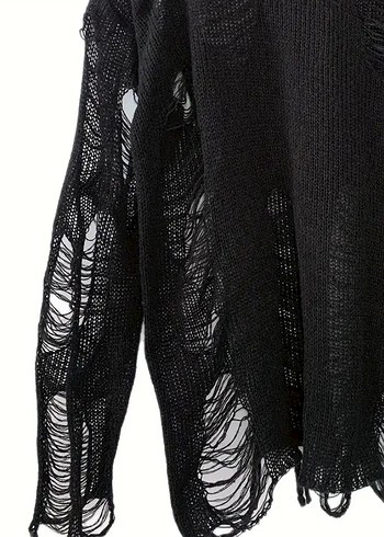 Siyah Örgü Kadın Goth Kazak - Görsel 3