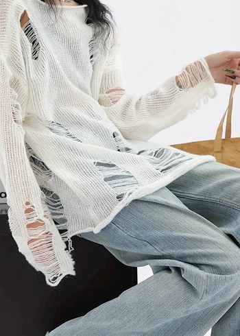 Siyah Örgü Kadın Goth Kazak - Görsel 4