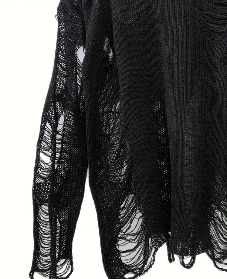 Siyah Örgü Kadın Goth Kazak - Görsel 3