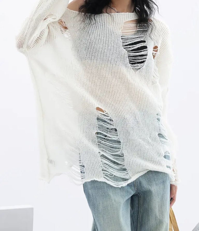 Siyah Örgü Kadın Goth Kazak - Görsel 5