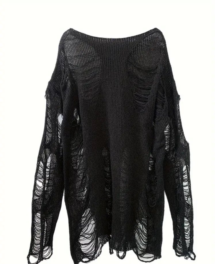 Siyah Örgü Kadın Goth Kazak - Görsel 2