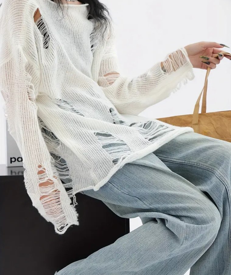 Siyah Örgü Kadın Goth Kazak - Görsel 4